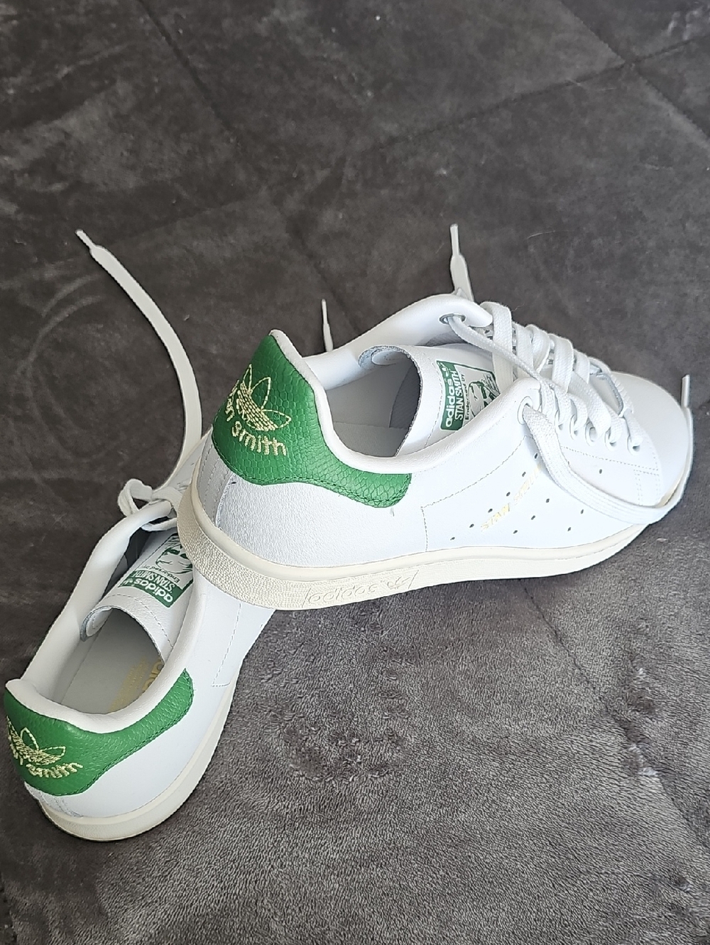 adidas White Sneakers with Green Heel Tab